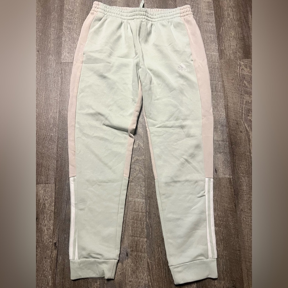 Adidas Men's Light Green and Beige Joggers